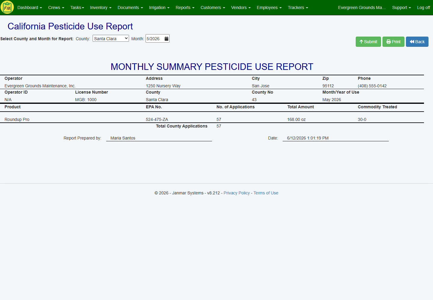 Field Manager California MS-PUR and CalAgPermits submission support screen.
